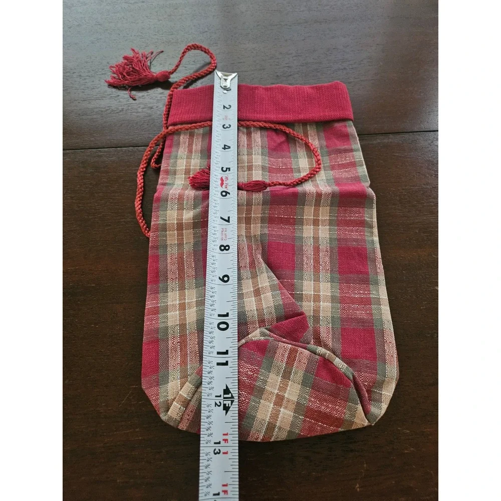 Longaberger Orchard Park Plaid Fabric Wine Spirits Gift Bag Holder Set of 2